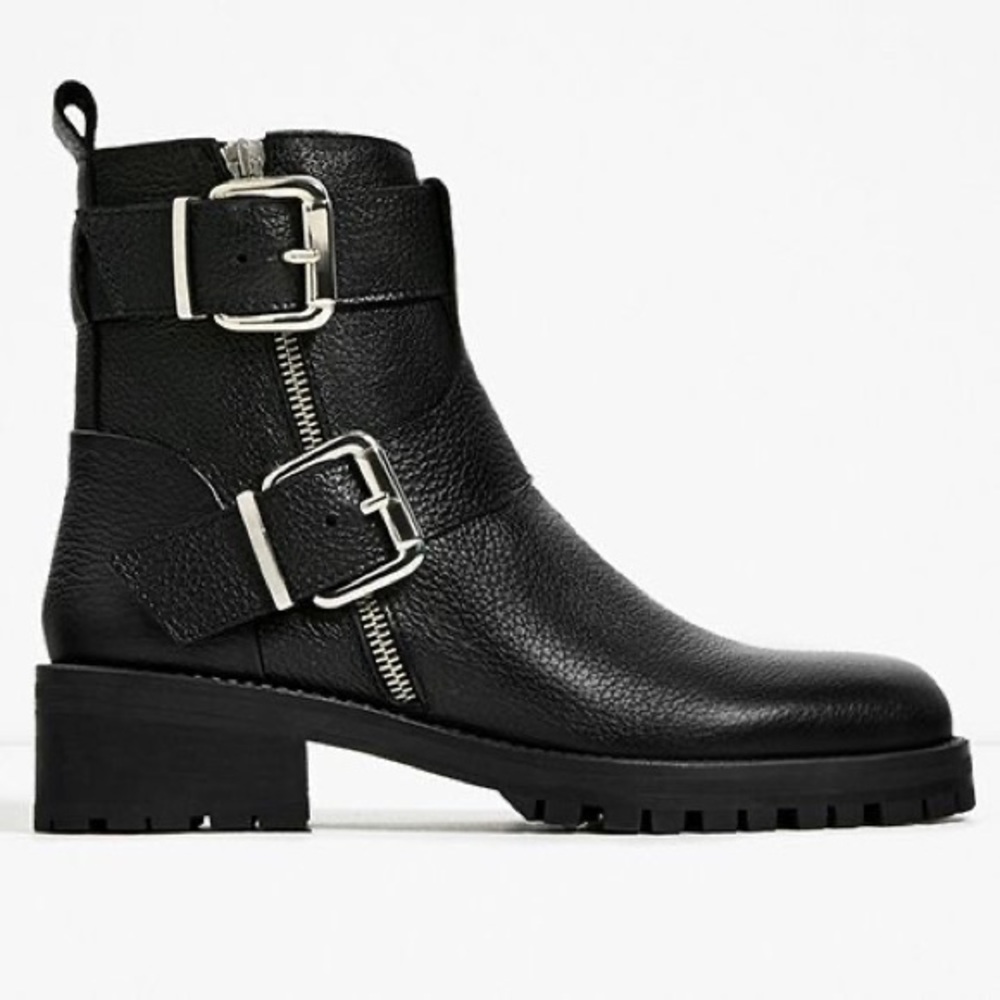 Black Zara Moto Boots Sz 41